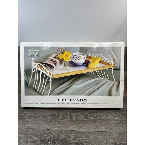 JC Penny Foldable Bed Tray Table Wood Enamel Coated Metal Frame 22.5x16.5” - Picture 1 of 5